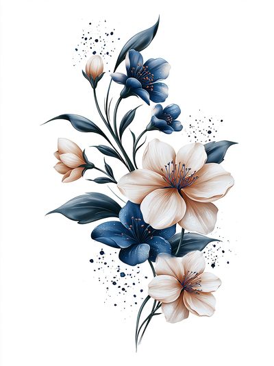 Blue Floral Botanical Poster. poster