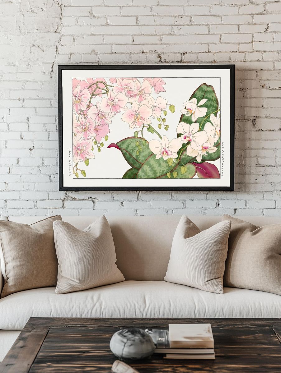 Vintage orchid flower, ukiyo e. room preview