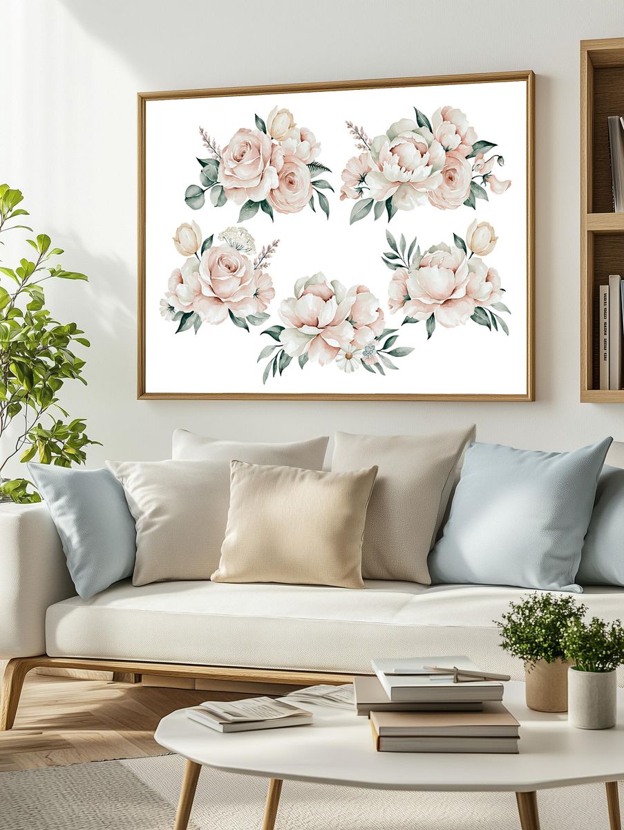 Blush Floral Bouquet Watercolor Print. — room view 2