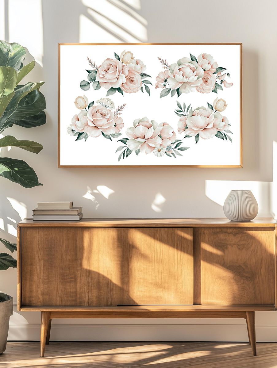 Blush Floral Bouquet Watercolor Print. — room view 3