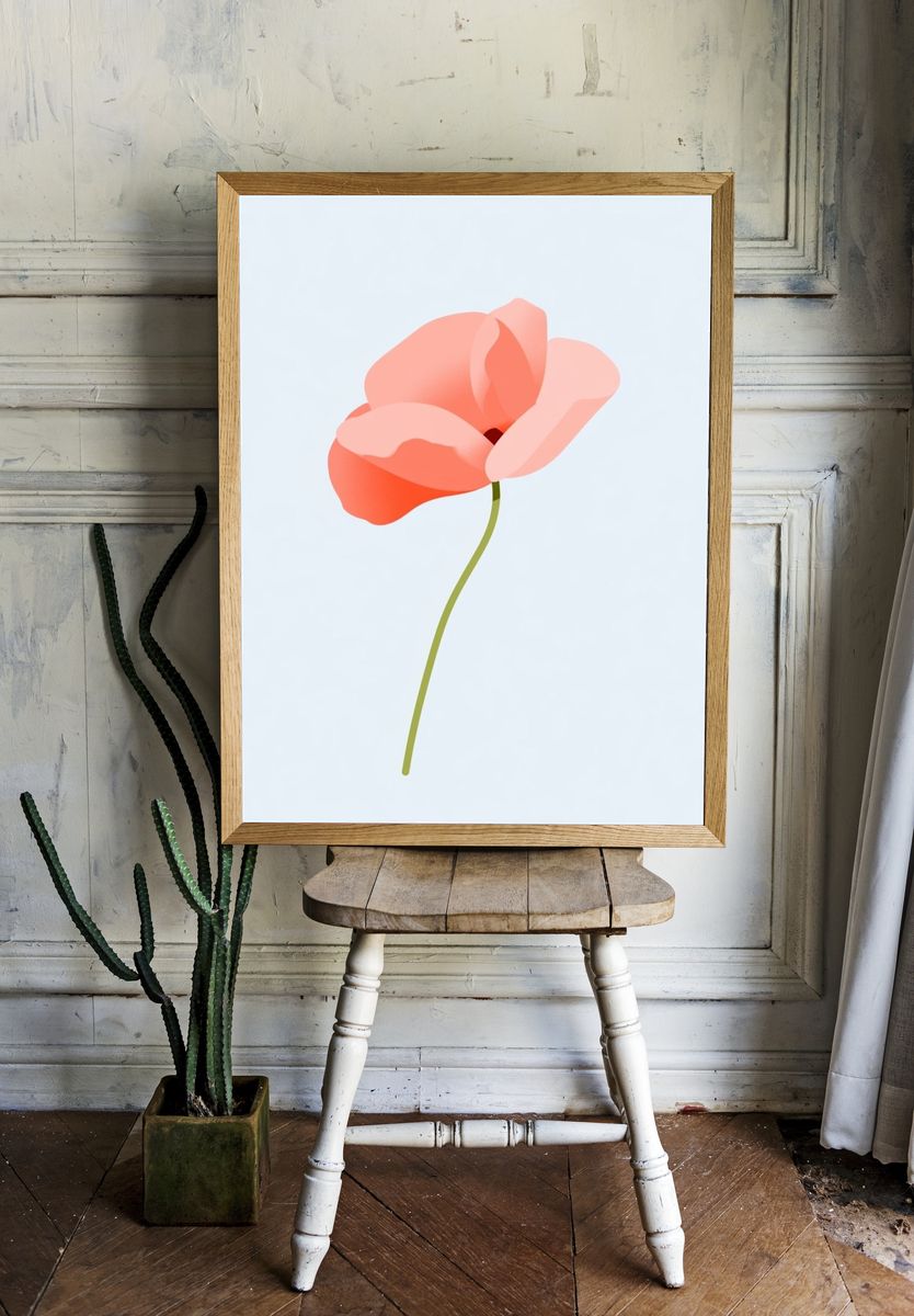 Coral Poppy Minimalist Print. — room view 1