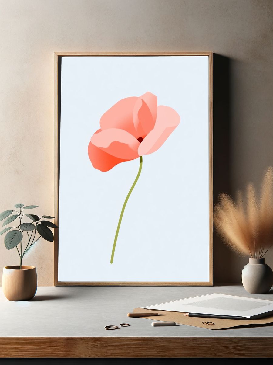 Coral Poppy Minimalist Print. — room view 2