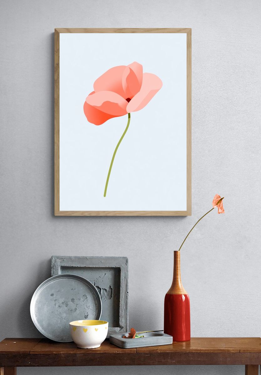 Coral Poppy Minimalist Print. — room view 3