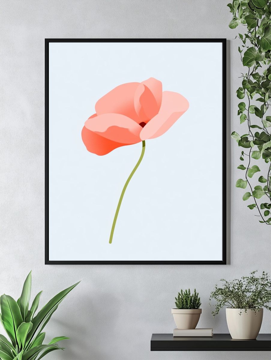 Coral Poppy Minimalist Print. — room view 4