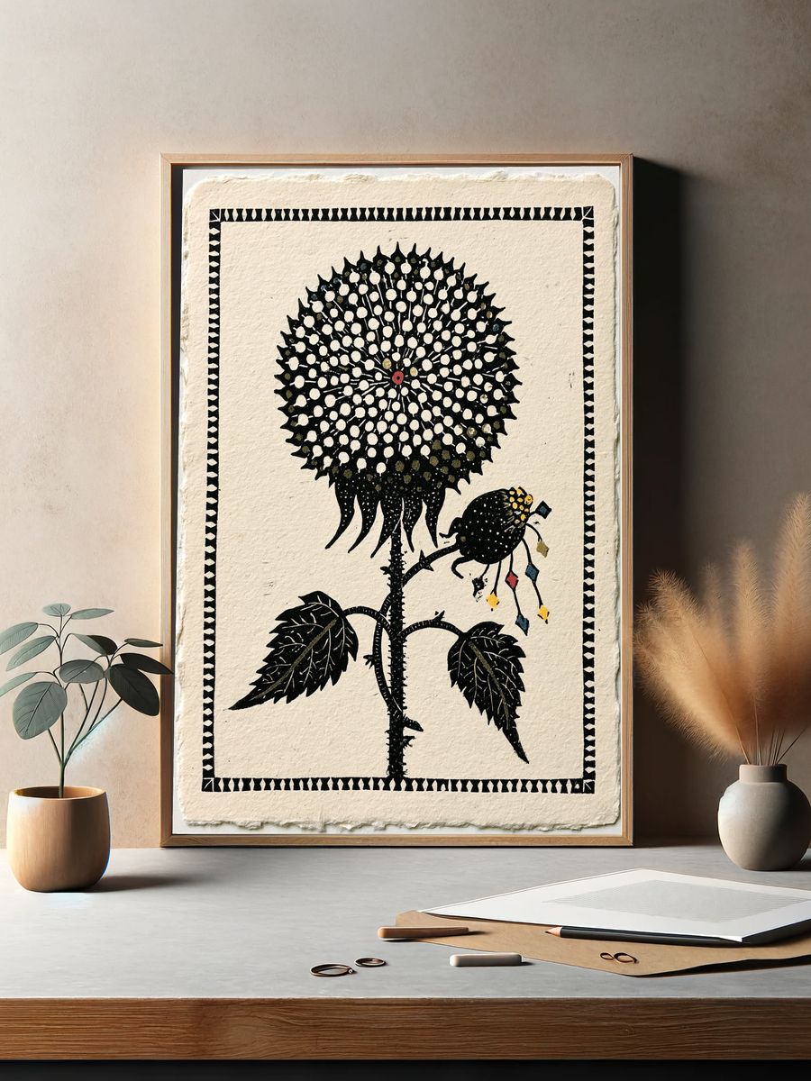 Sunflower Folk Art Print. — room view 2