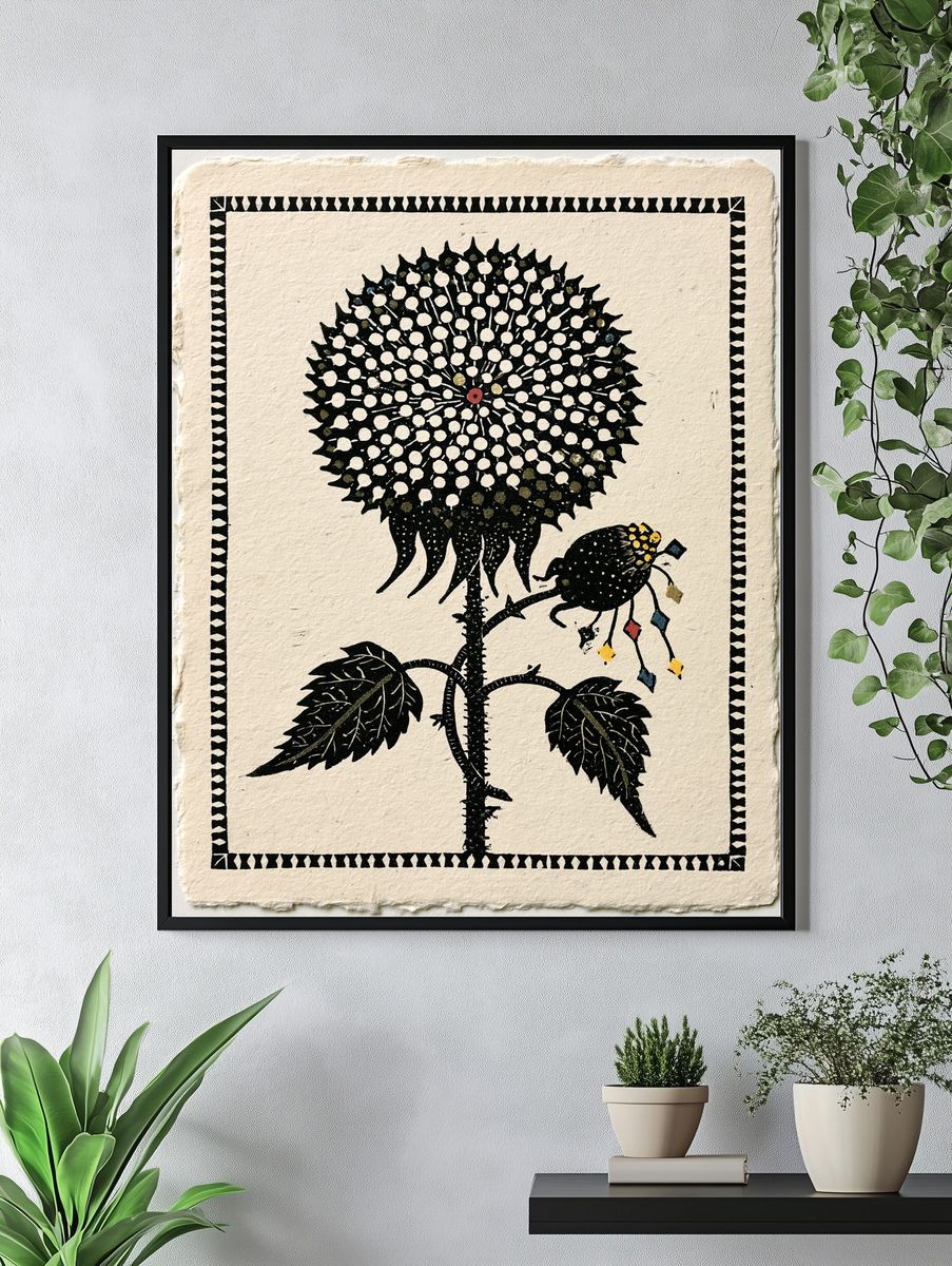 Sunflower Folk Art Print. — room view 4