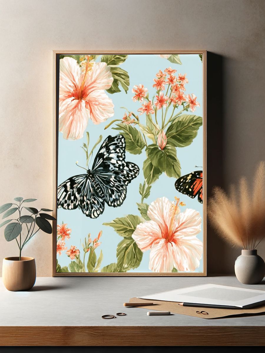 Butterflies and Hibiscus Botanical Print. — room view 2
