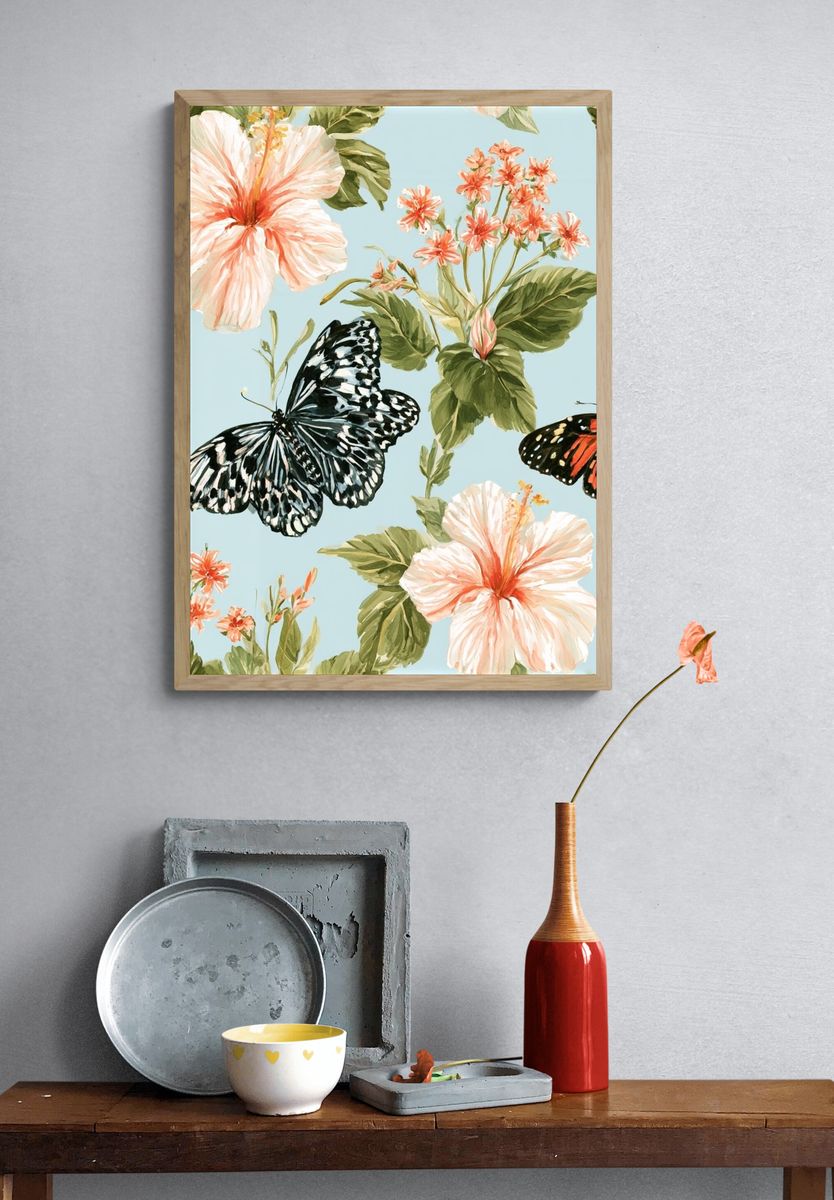 Butterflies and Hibiscus Botanical Print. — room view 3