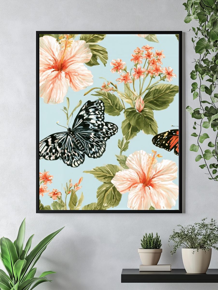 Butterflies and Hibiscus Botanical Print. — room view 4