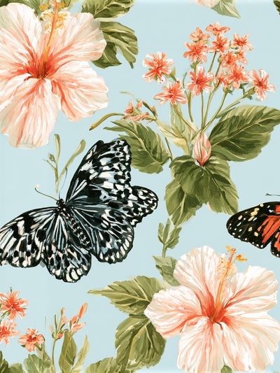 Butterflies and Hibiscus Botanical Print. poster