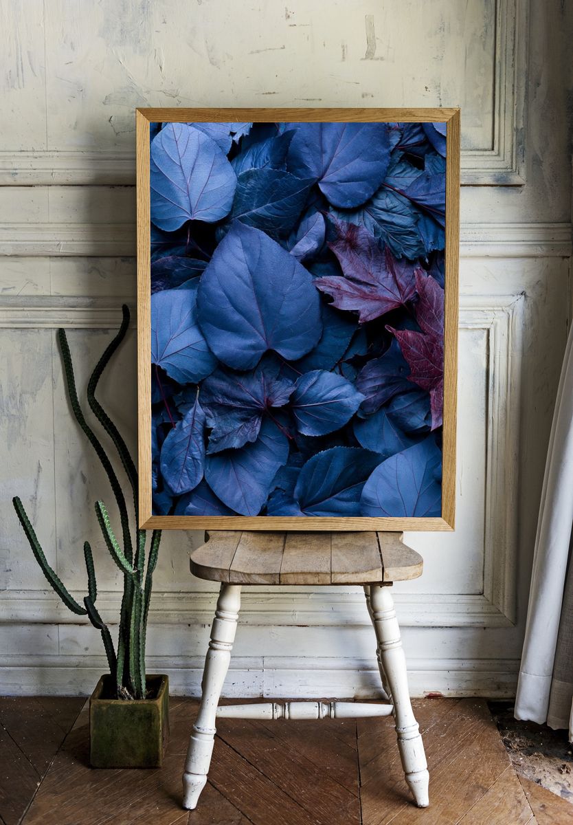 Blue Leaves Botanical Print. — room view 1