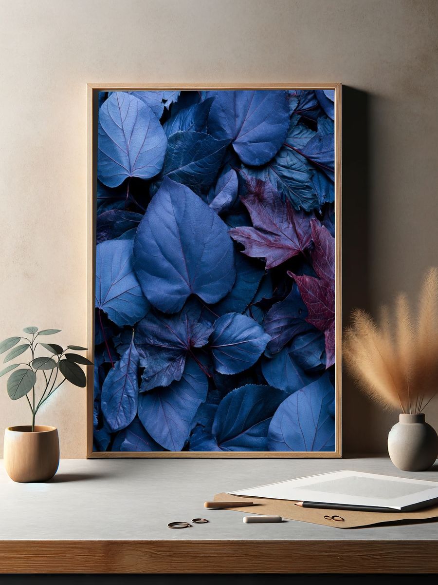 Blue Leaves Botanical Print. — room view 2