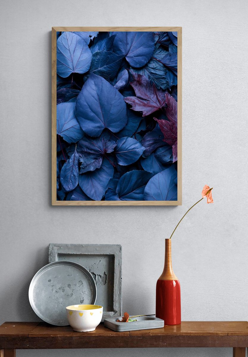 Blue Leaves Botanical Print. — room view 3