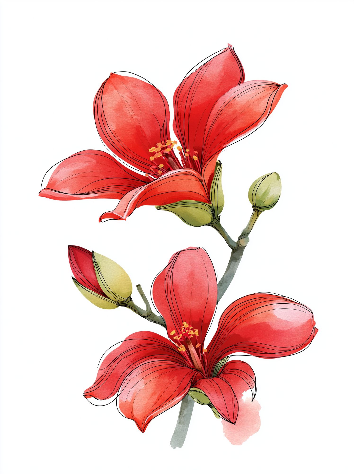 Red Hibiscus Watercolor Print. poster detail