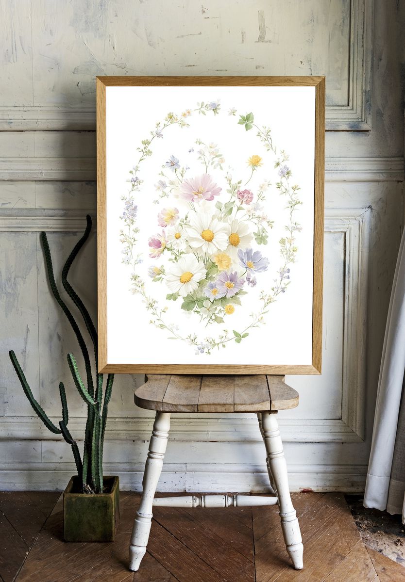 Pastel Wildflower Wreath Print. room preview