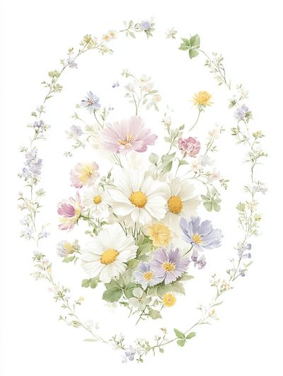 Pastel Wildflower Wreath Print. poster print
