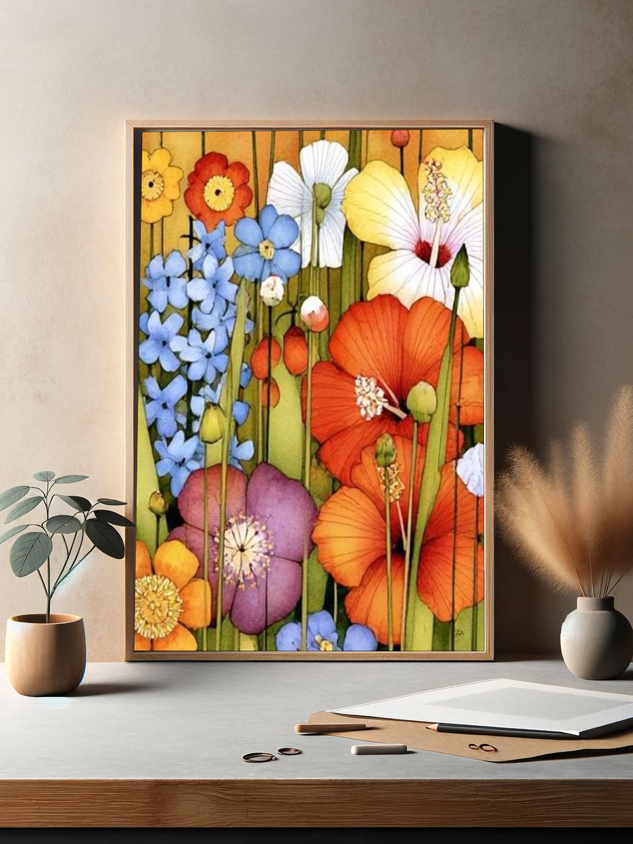 Wildflower Garden Watercolor Poster. — room view 2