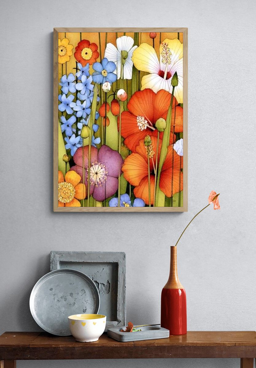 Wildflower Garden Watercolor Poster. — room view 3