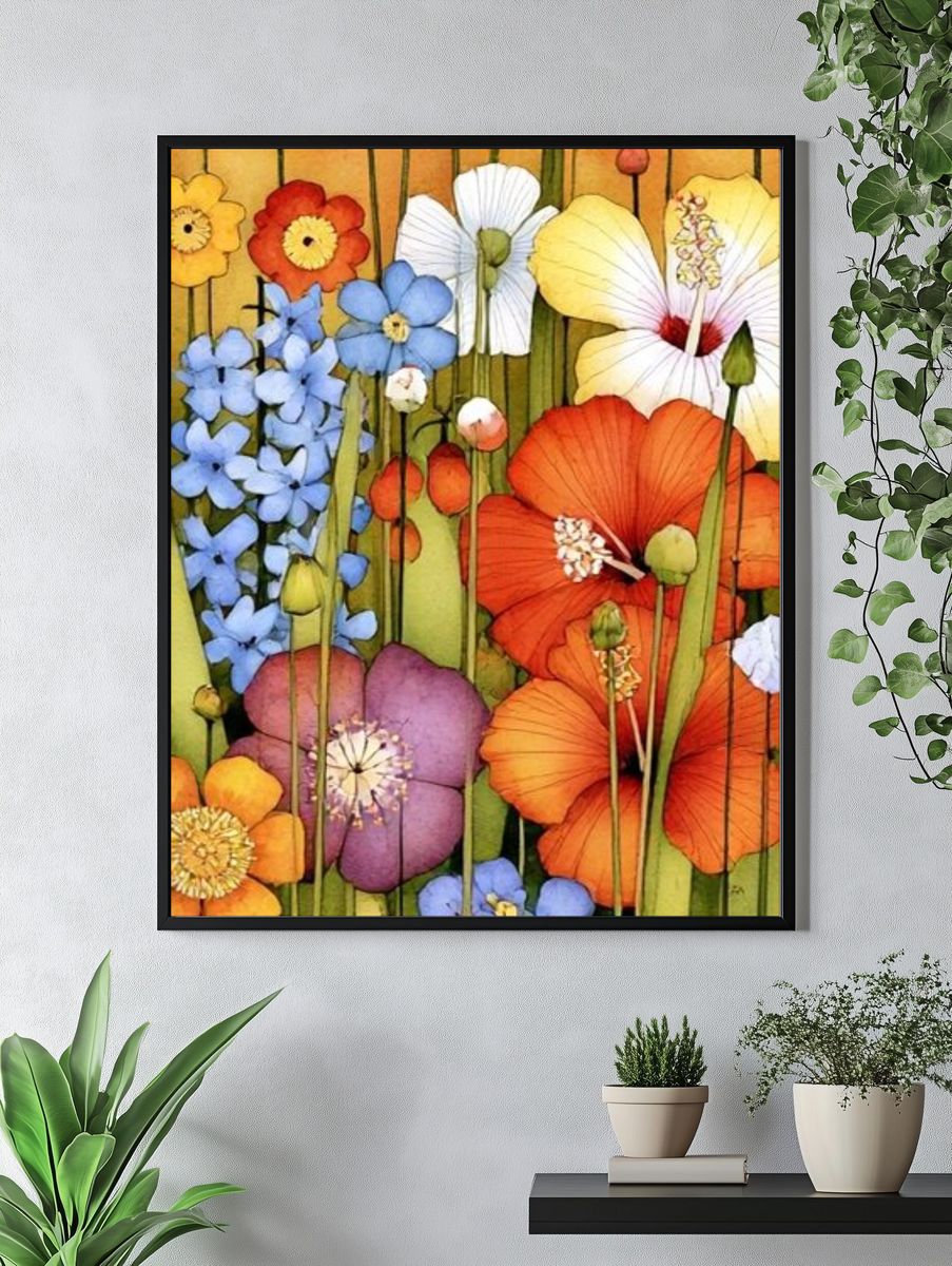 Wildflower Garden Watercolor Poster. — room view 4