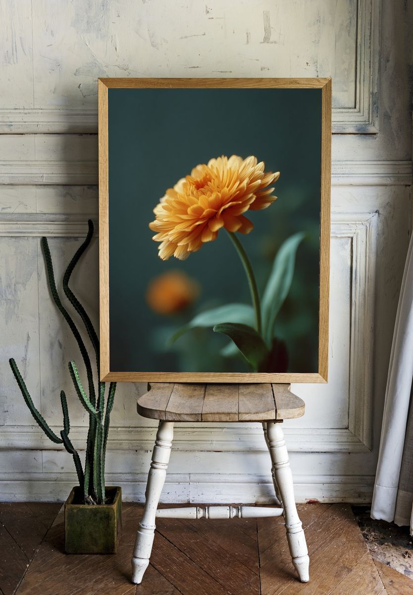 Golden Marigold Bloom Botanical Print. — room view 1