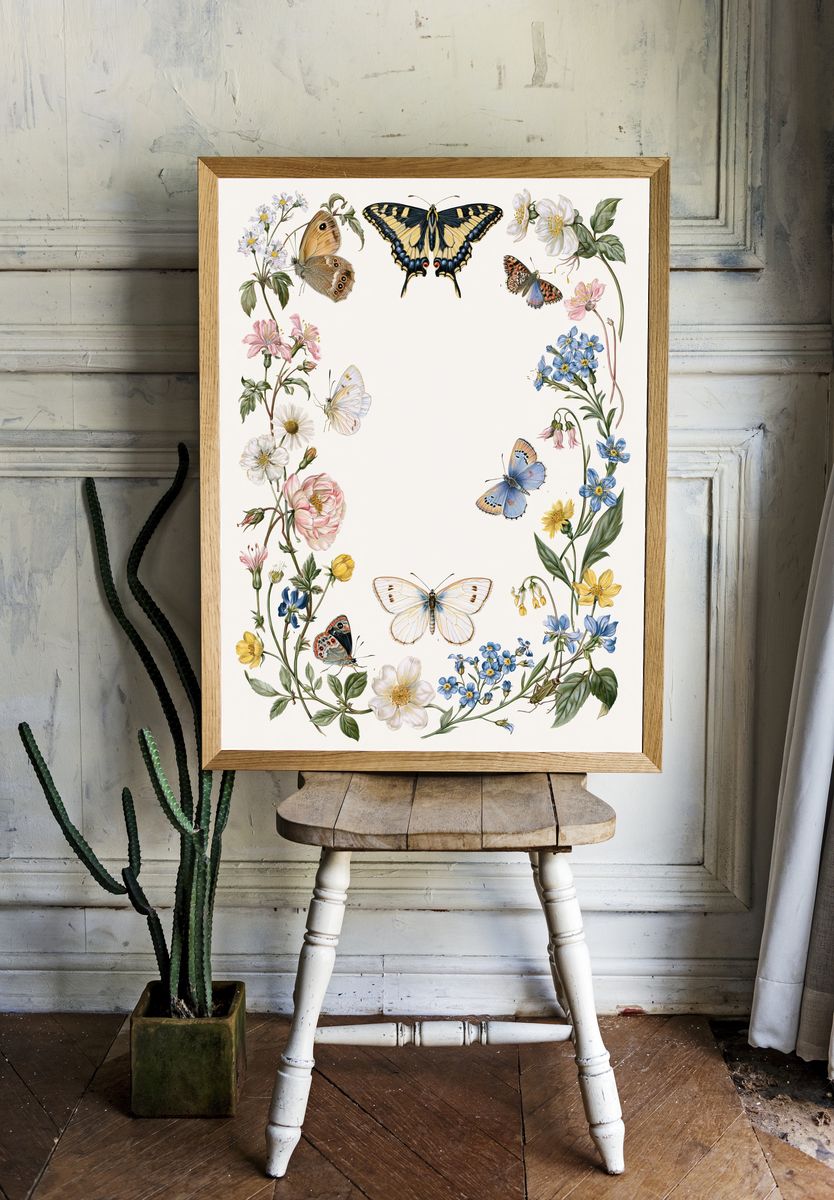 Butterflies and Wildflowers Botanical Poster. — room view 1