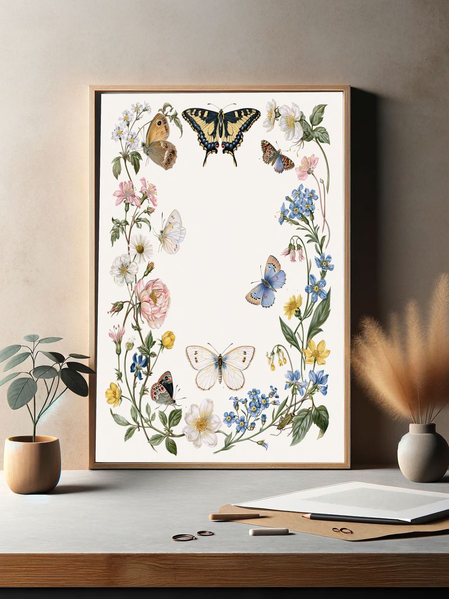 Butterflies and Wildflowers Botanical Poster. — room view 2
