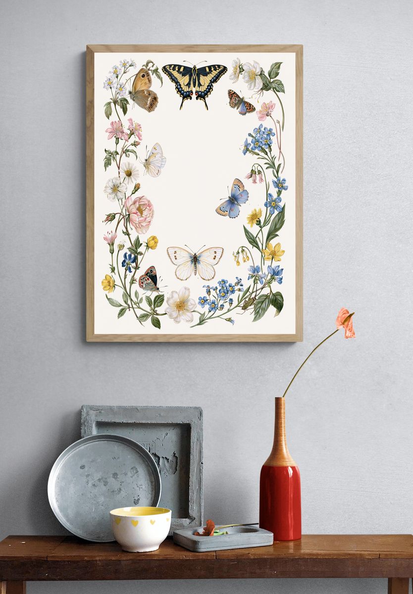 Butterflies and Wildflowers Botanical Poster. — room view 3