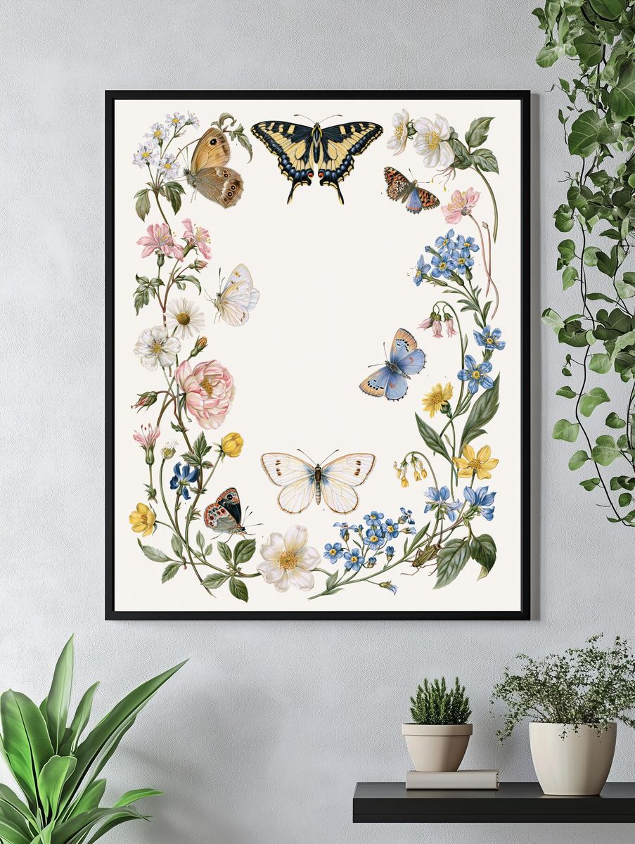 Butterflies and Wildflowers Botanical Poster. — room view 4