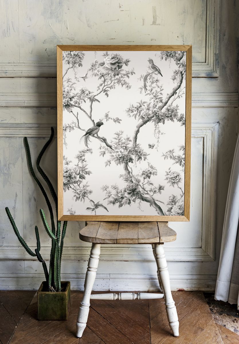 Birds and Blossoms Botanical Print. — room view 1