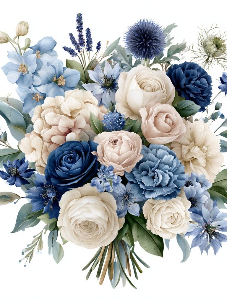 Blue Floral Bouquet Print. poster detail