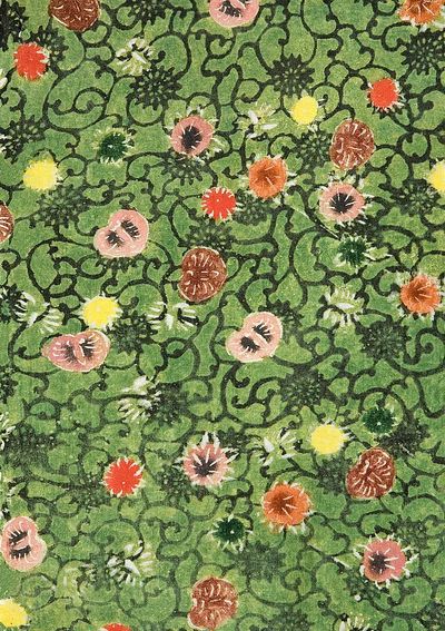 Bingata blossom flower fabric pattern. poster print