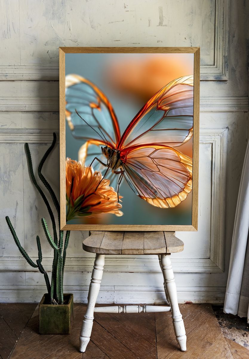 Translucent Butterfly Botanical Print. room preview