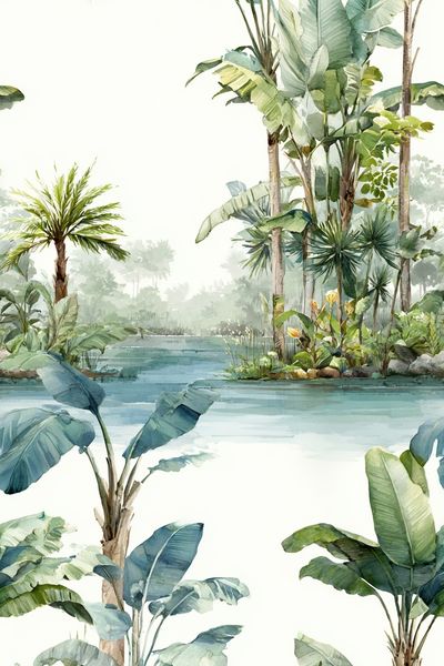 Tropical Banana Leaves Watercolor Print. poster print