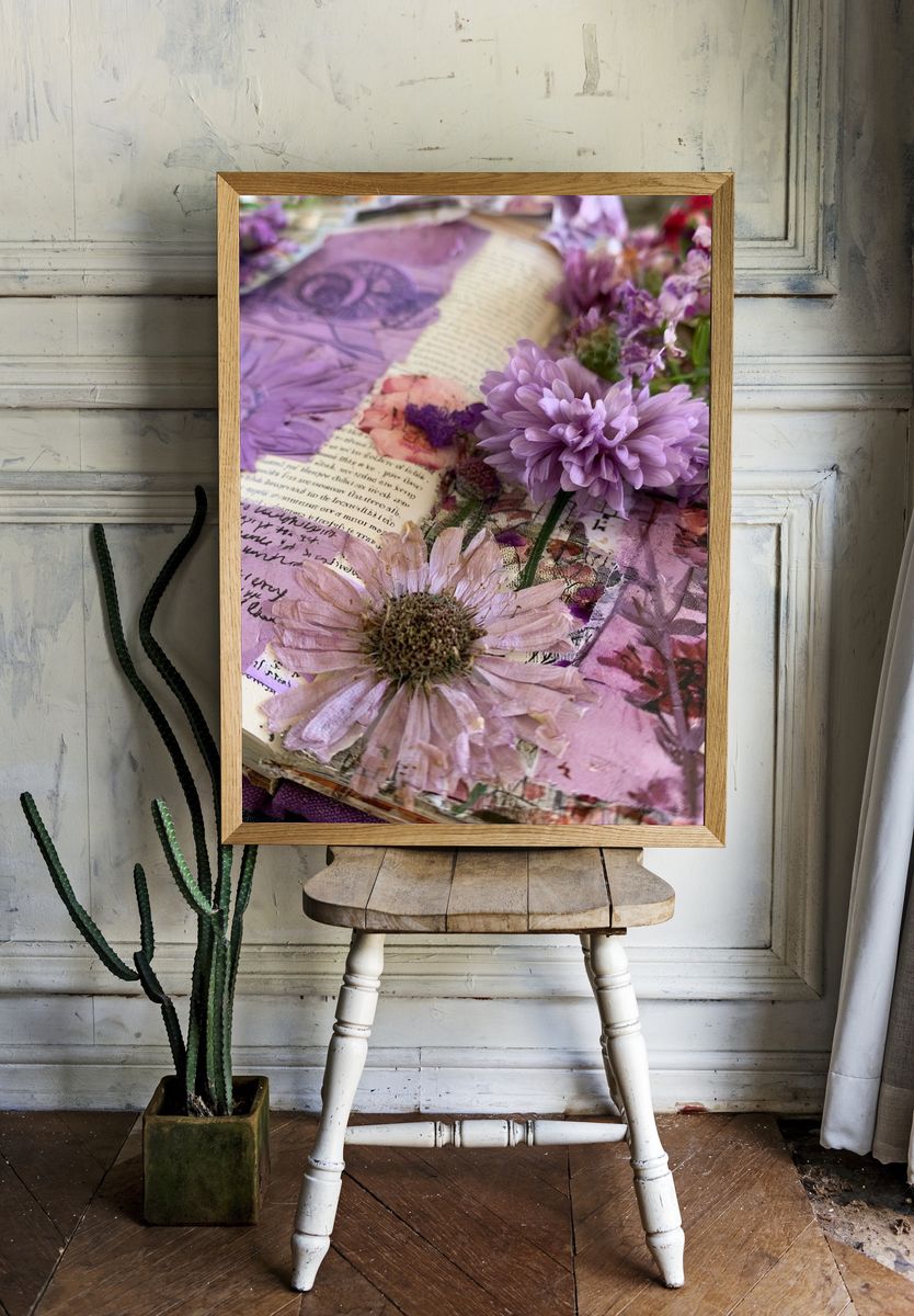 Pressed Purple Flowers Botanical Print. room preview