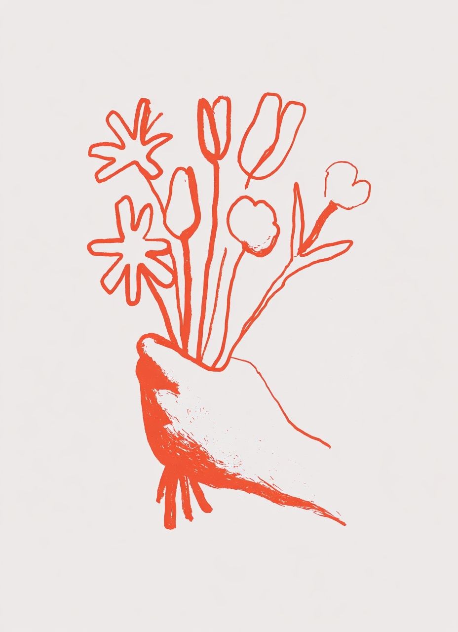 Red Floral Hand Illustration Poster. poster detail
