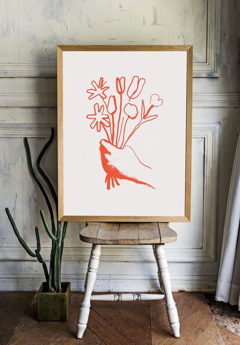 Red Floral Hand Illustration Poster. — room view 1
