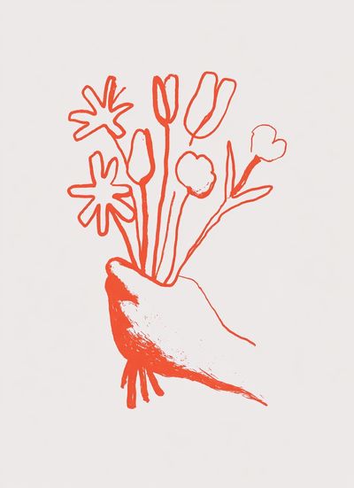 Red Floral Hand Illustration Poster.
