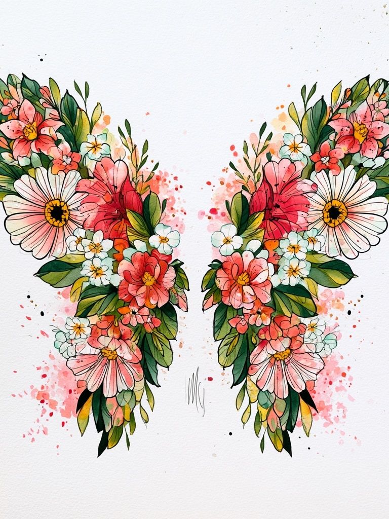 Floral Butterfly Watercolor Poster. poster detail