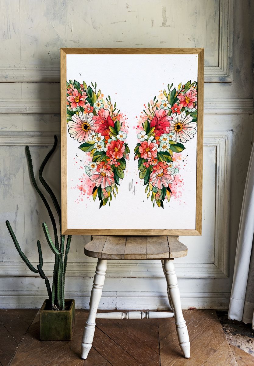 Floral Butterfly Watercolor Poster. — room view 1
