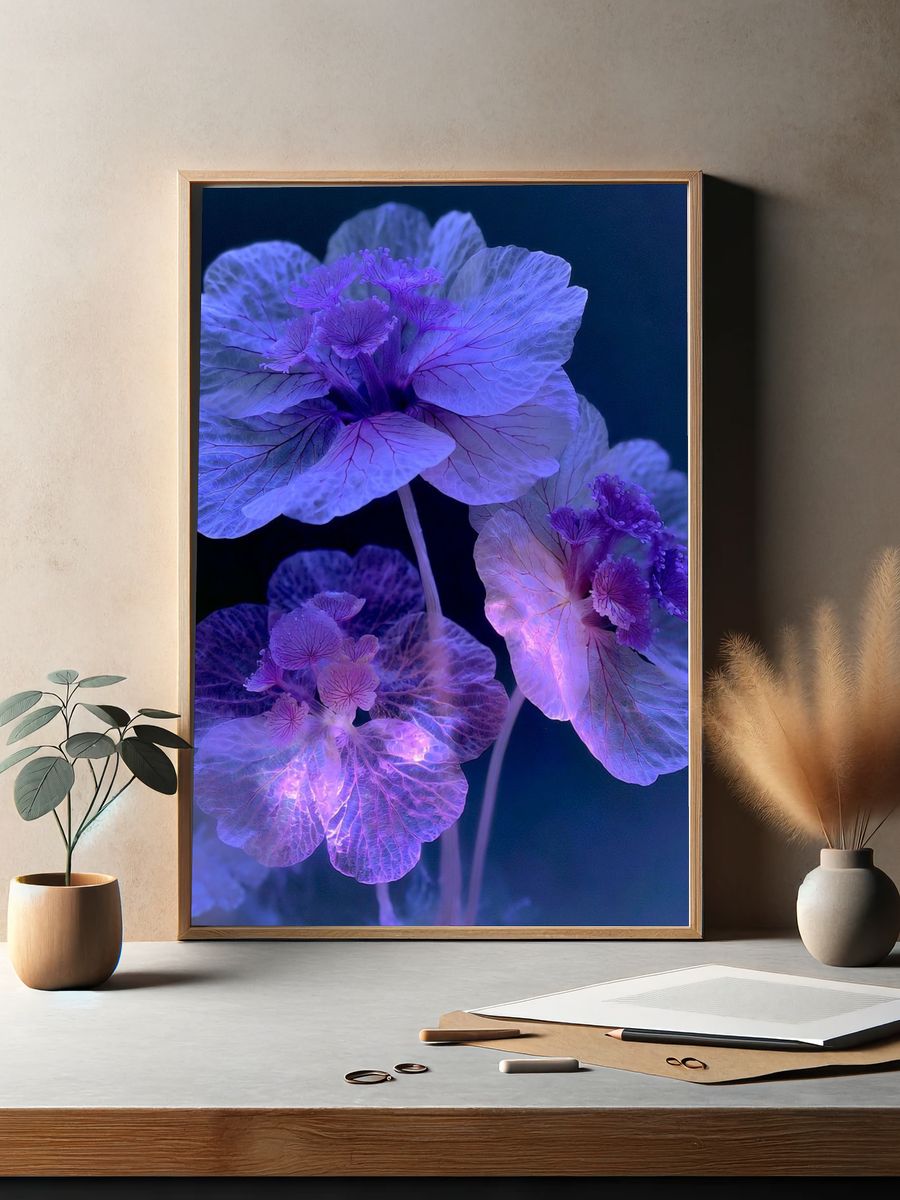 Glowing Purple Flowers Botanical Print. — room view 2
