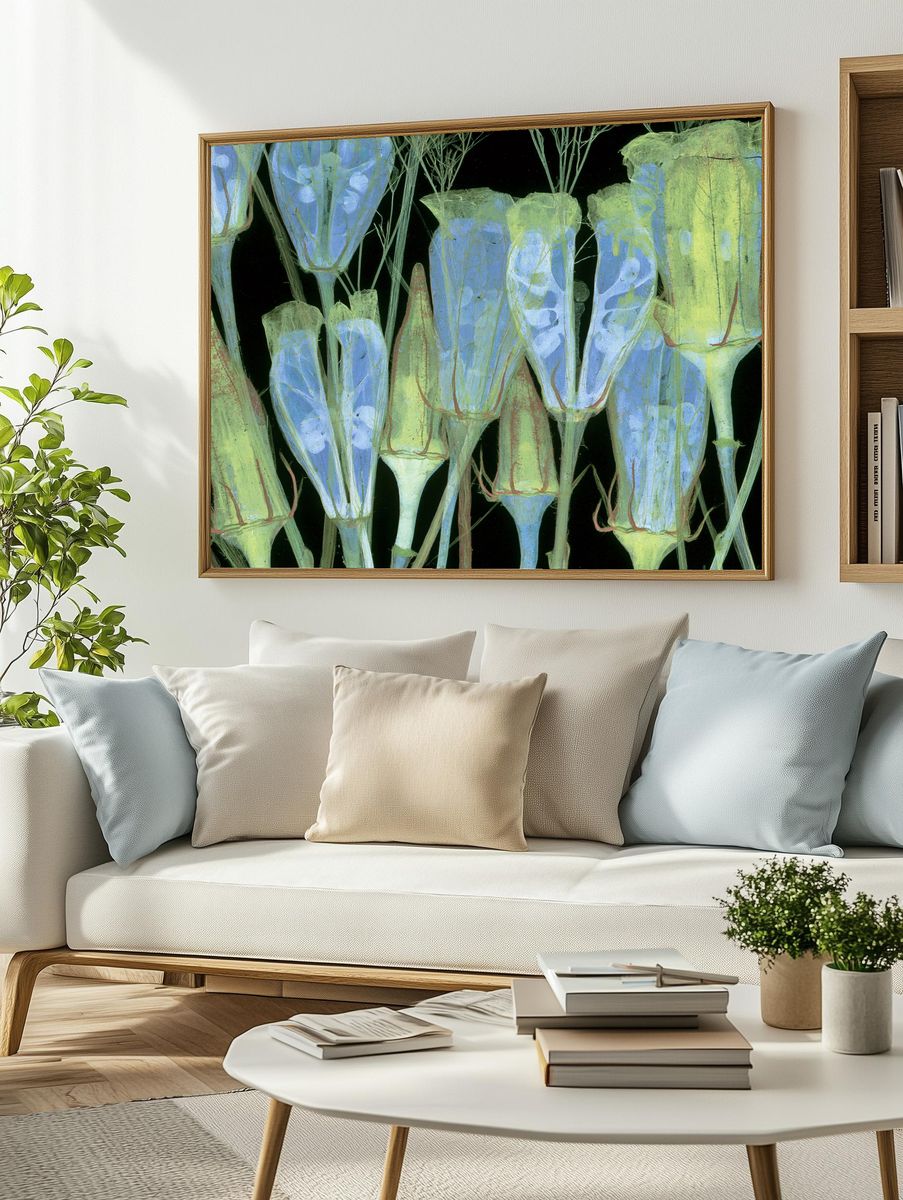 Blue Bellflower Botanical Print. — room view 2
