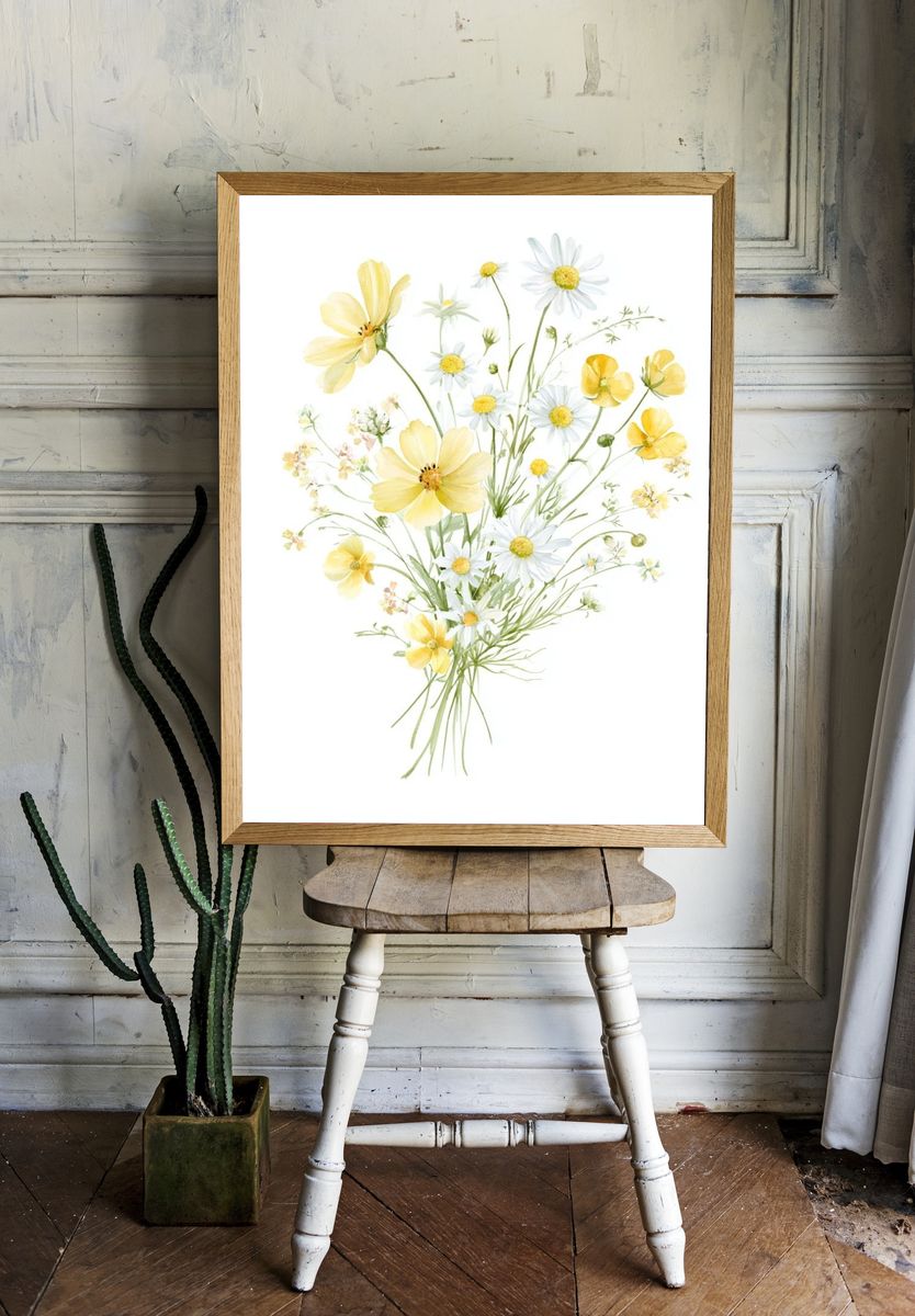 Wildflower Bouquet Watercolor Print. room preview