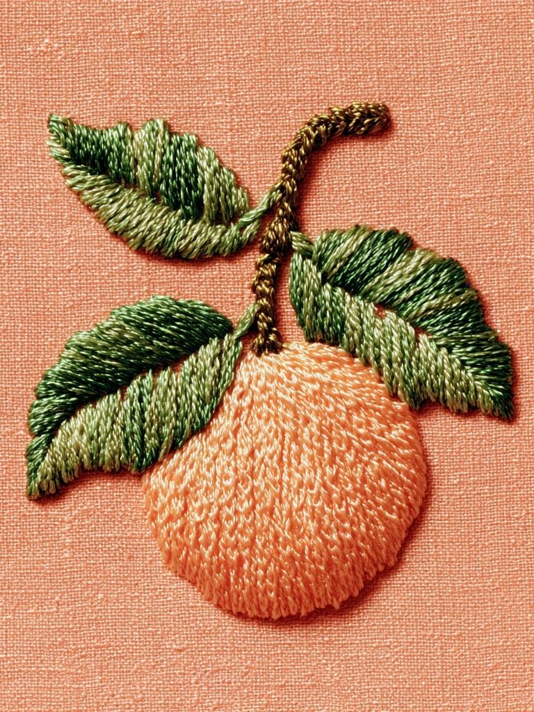 Embroidered Peach Botanical Print. poster — botanical art