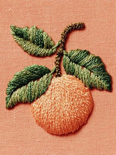 Embroidered Peach Botanical Print. poster print
