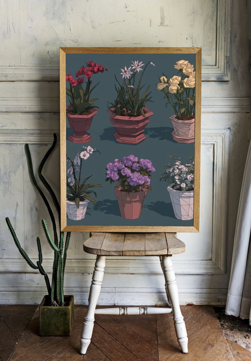 Potted Flowers Illustration Poster. room preview