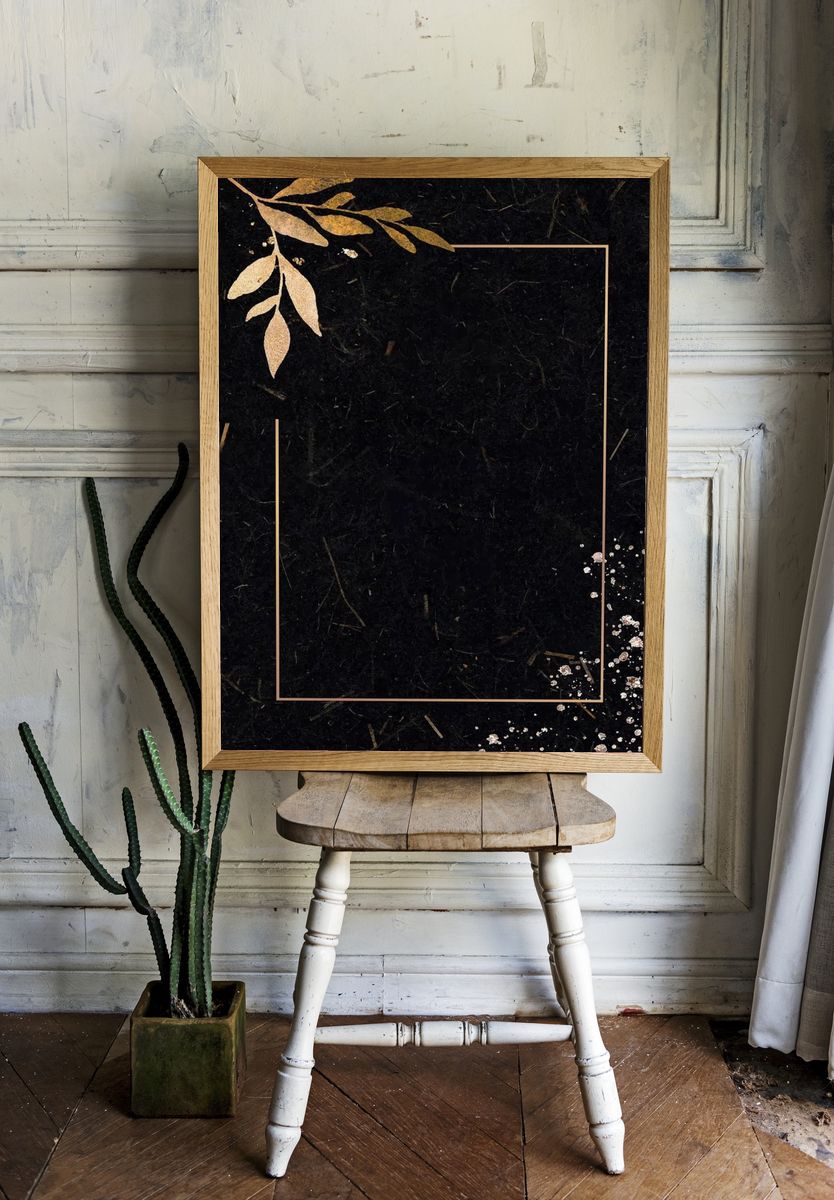 Christmas golden rectangle frame black room preview