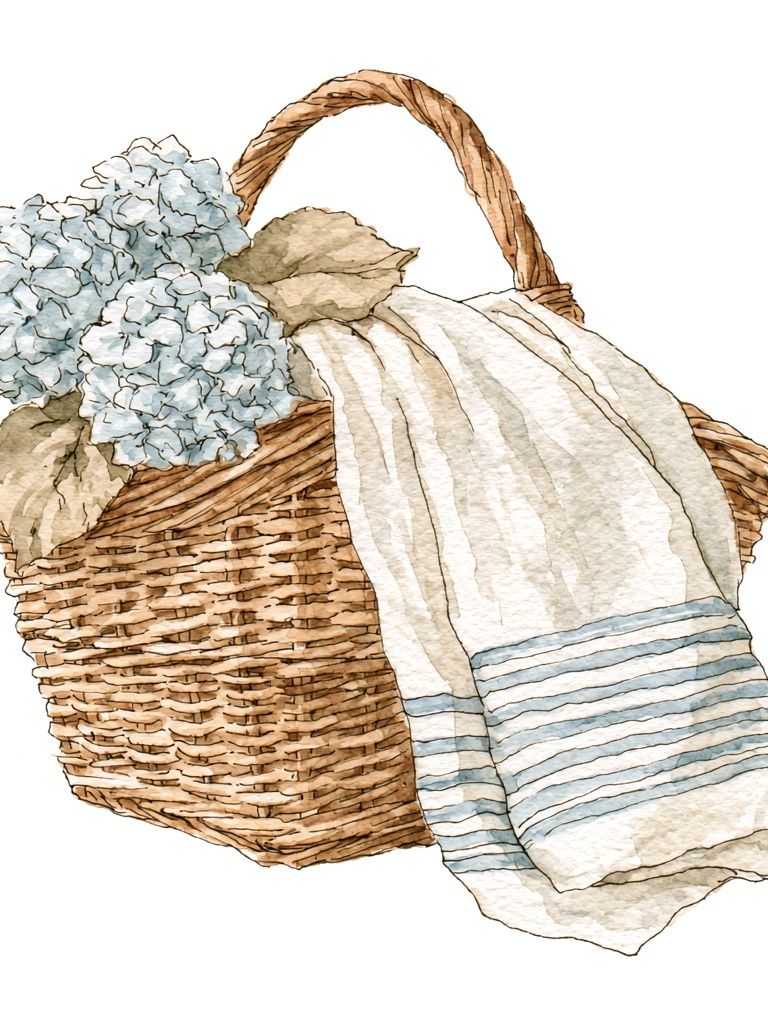 Hydrangea Basket Watercolor Print. poster — botanical art