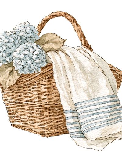 Hydrangea Basket Watercolor Print. poster