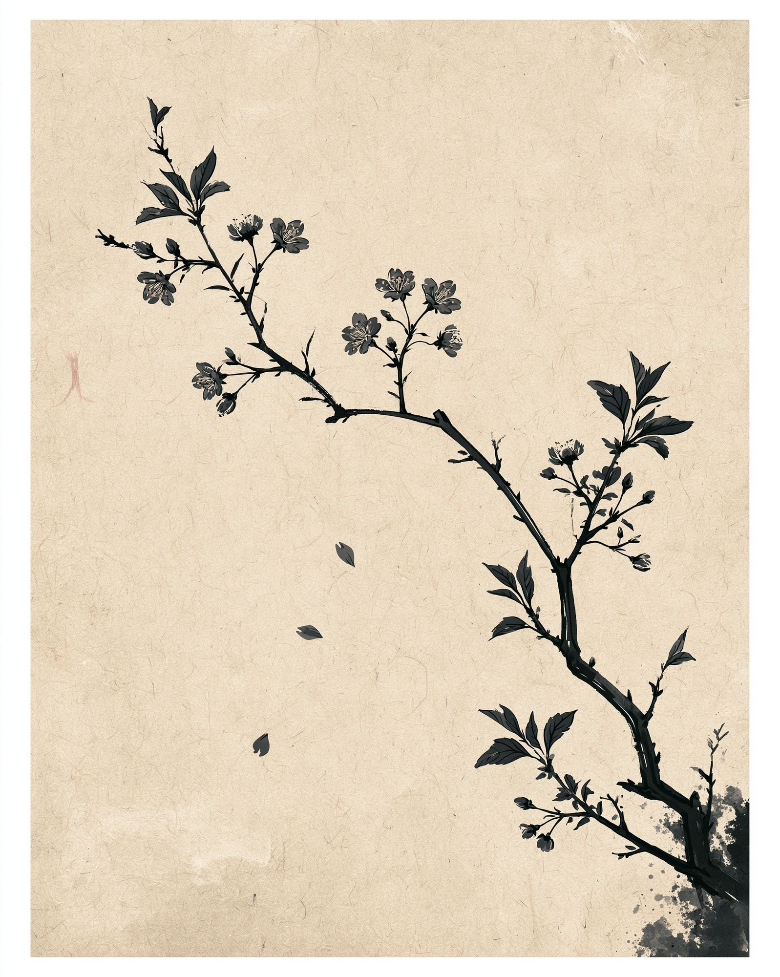 Cherry Blossom Branch Ink Print. poster — botanical art
