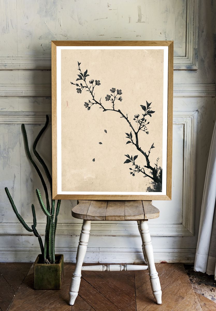 Cherry Blossom Branch Ink Print. — room view 1